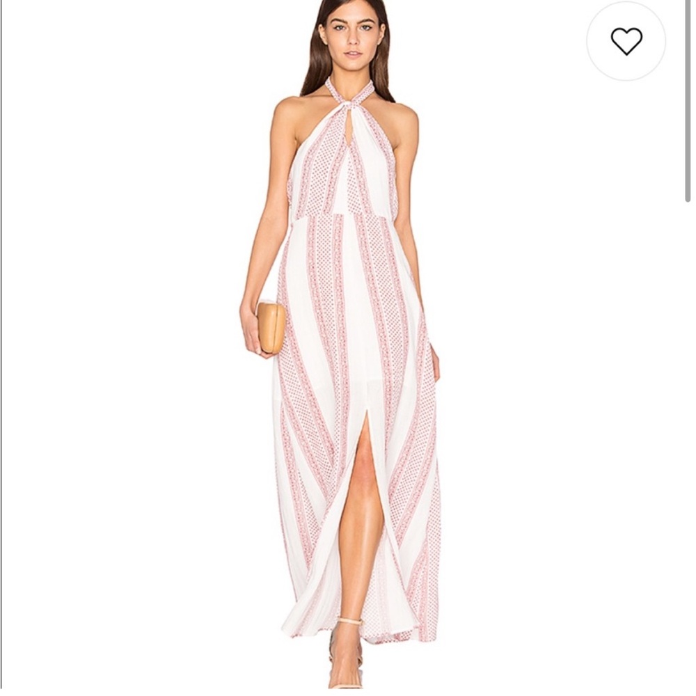 Line + Dot Agathe Twisted White Stripe Red Halter Maxi Dress Size XSmall